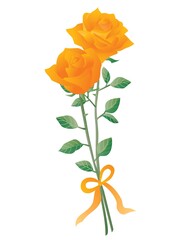 リボンのついたオレンジのバラ2輪のイラスト