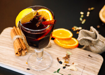 Christmas mulled red wine.Traditional hot drink at Christmas