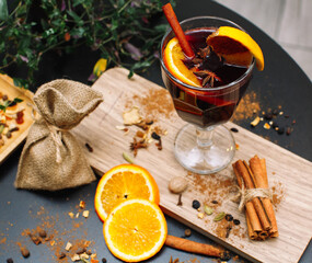 Christmas mulled red wine.Traditional hot drink at Christmas