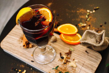 Christmas mulled red wine.Traditional hot drink at Christmas
