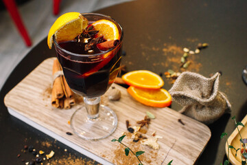Christmas mulled red wine.Traditional hot drink at Christmas
