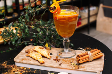 Christmas mulled red wine.Traditional hot drink at Christmas