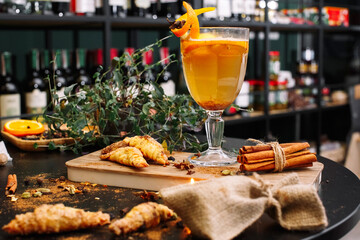 Christmas mulled red wine.Traditional hot drink at Christmas