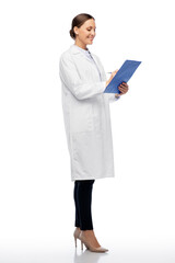 medicine, profession and healthcare concept - happy smiling female doctor or scientist in white...