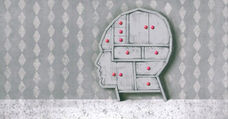 Naklejka premium conceptual artwork, surreal portrait art, choice brain think concept painting ,imagination of human head drawer ,3d illustration