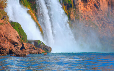 South (Lower) Duden Waterfall meets the Mediterranean sea - Antalya, Turkey