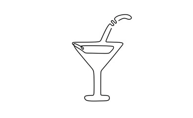 Continuous one line drawing a glass of martini