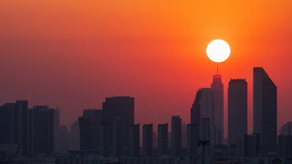 Fototapeta na wymiar Aerial view of Bangkok skyline at sunset.