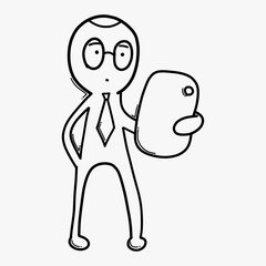 Man using smartphone. Doodle vector icon. Drawing sketch illustration hand drawn cartoon line eps10