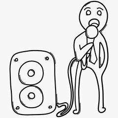 Business holding microphone. Doodle vector icon. Drawing sketch illustration hand drawn cartoon line eps10