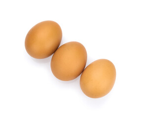 Chicken eggs on white background. Top view