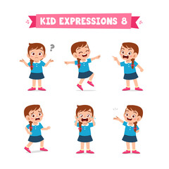 cute little kid girl in various expressions and gesture set