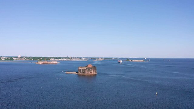 Fort Alexander Chumnoy in Gulf of Finland at summer sunny day.