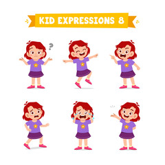 cute little kid girl in various expressions and gesture set