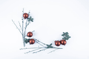 Vintage christmas composition on white background. Great design for any purposes. Christmas card template. Flat lay.