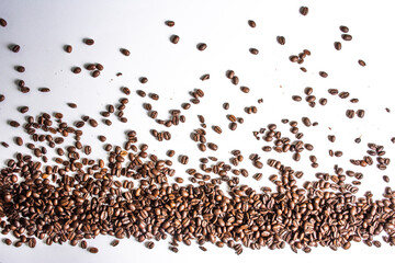 Panoramic coffee beans border isolated on white background	