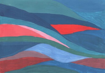 Painting, Modern Art contemporary. lines wave fire gradient, gouache acrylic paint, abstract texture hand drawn background for your design. blue green red orange pink lilac