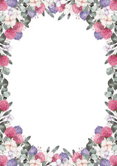 花のフレーム　落ち着いたカラーの水彩イラスト