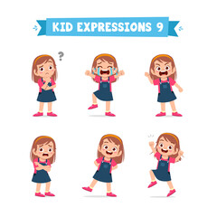 cute little kid girl in various expressions and gesture set