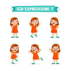 cute little kid girl in various expressions and gesture set