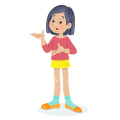 Children's emotions. A cute puzzled girl.  In cartoon style. Isolated on white background. Vector flat illustration. 