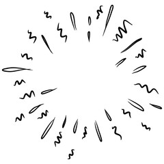 Starburst, sunburst  hand drawn. Design Element Fireworks Black Rays. Comic explosion effect. Radiating, radial lines.