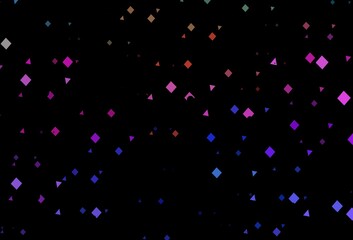 Dark multicolor, rainbow vector background with triangles, circles, cubes.