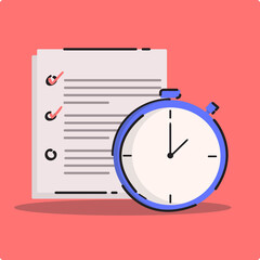 checklist and stopwatch vector illustration. time management illustration. creative flat design.