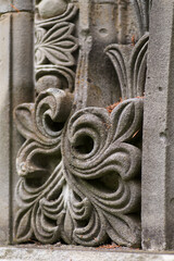 Close up detail of Commemorative Arch a large sandstone archway over a public walkway in the Tasmanian Royal Botanical Gardens