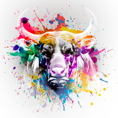 bull with creative abstract element on  background