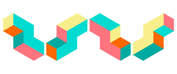 Dimension 3D isometric retro puzzle figures colorful vector game blocks.