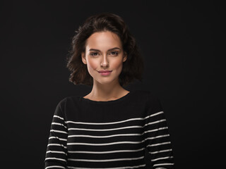 Beautiful woman portrait face over black background