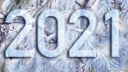 New Year 2021. text created over a cold toned photograph of a landscape of ice covered trees.