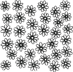 Many colors drawn with lines. Flowers background.