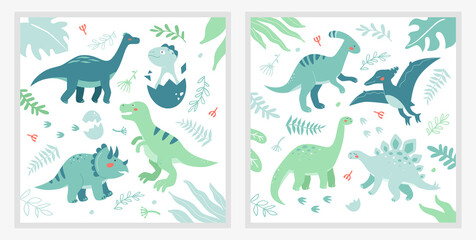 Different dinosaurs - set of flat design style illustrations