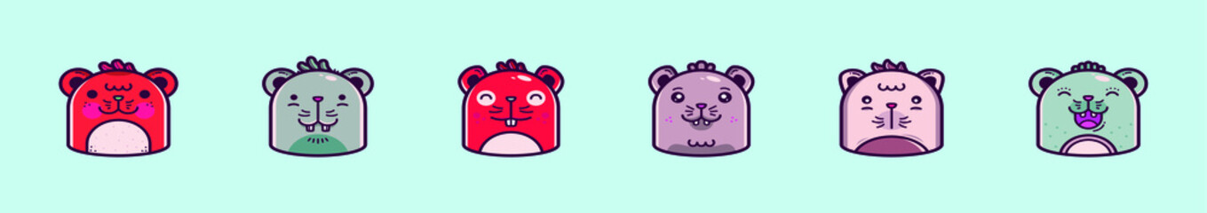 set of cute gerbil cartoon icon design template with various models. vector illustration isolated on blue background