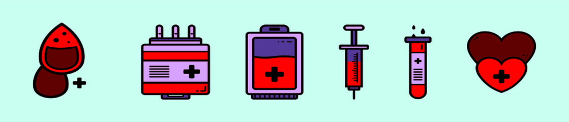 set of blood drive cartoon icon design template with various models. vector illustration isolated on blue background