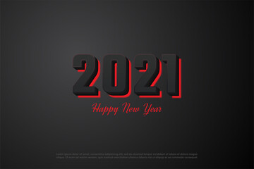 2021 happy new year background with black numbers with red lights.