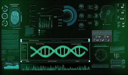 Technology science concept DNA futuristic on  monitor background.3d rendering