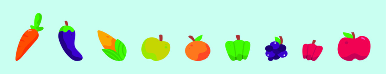 set of healthy food cartoon icon design template with various models. vector illustration isolated on blue background