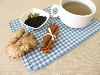 Spice tea, chai with black cumin seeds, ginger, cinnamon and cardamom