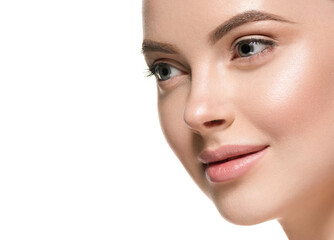 Beautiful woman face with healthy clean beauty skin close up