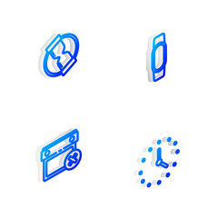 Set Isometric line Smartwatch, Old hourglass, Calendar date delete and Clock icon. Vector.