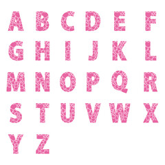.Valentines Alphabet Letters. Pink hearts.
