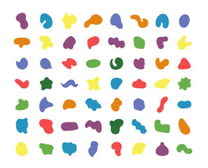 Random colored blotch, inkblot. Organic irregular shapes, Drop of liquid set. Blob blot silhouette icons. Speck distorted rounding formes. Vector