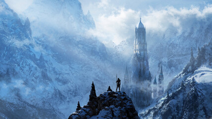 Fantasy frozen tower - digital illustration