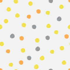 Seamless pattern. Casual polka dot texture. Stylish doodle. Trend colors 2021 - yellow grey orange