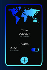 World time website interface landpage. Dark minimalist graphic.