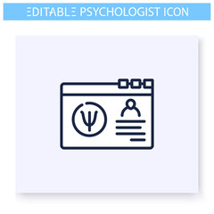 Psychologist website line icon. Psychological help or consultation online. Psychological blog. Psychotherapy. Mental health care and treatment concept. Isolated vector illustration. Editable stroke