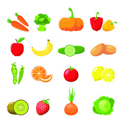 Fototapeta premium Collection of hand drawn vector juicy fruits and vegetables isolated on white background. Healthy Vegan food. Healthy lifestyle, vegetarianism. Vector illustration. Set of vector icons